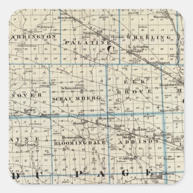 Pegatina Cuadrada Condados de Kane, Du Page y casi todos Cook (Anverso)