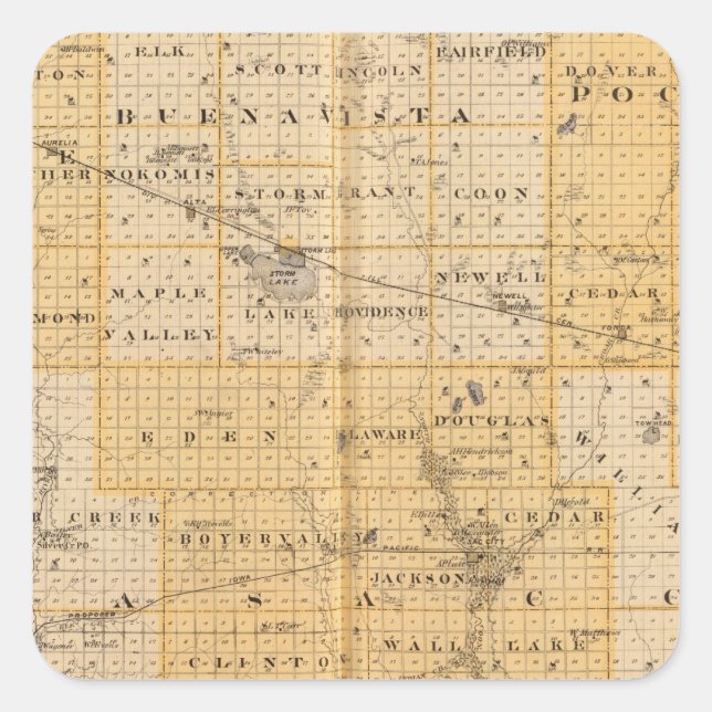 Pegatina Cuadrada Condados de Pocahontas, Cherokee (Anverso)