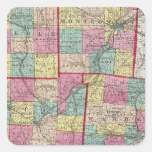 Pegatina Cuadrada Condados de Preble y de Warren
