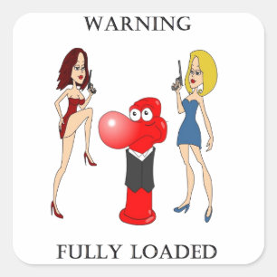 Pegatina Cuadrada Condón de Johnny cargado completamente