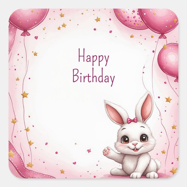 Pegatina Cuadrada Conejito Adorable Rosa Bebé 🐰 (Anverso)