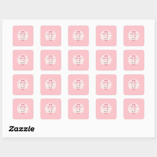 Pegatina Cuadrada Conejito Adorable Sticker de Agradecimiento Lazo
