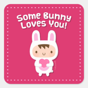 Pegatina Cuadrada Conejito Adorable Te Ama Confesión de Amor Rosa