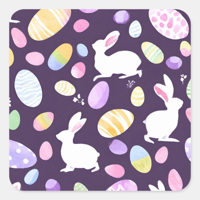 Pegatina Cuadrada conejito con huevos de Pascua (Anverso)