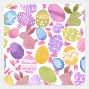 Pegatina Cuadrada conejito con huevos de Pascua