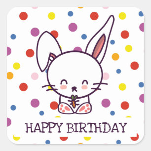 Pegatina Cuadrada Conejito de Cumpleaños y Lunares