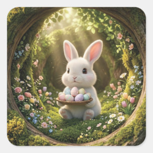 Pegatina Cuadrada Conejito de Pascua adorable
