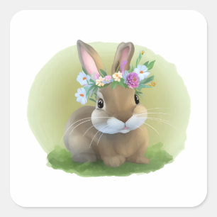 Pegatina Cuadrada Conejito de Pascua lindo para un estado de ánimo p