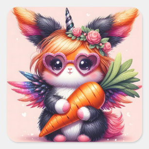 Pegatina Cuadrada Conejito de unicornio