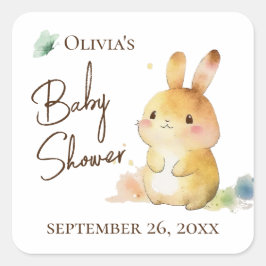 Pegatina Cuadrada Conejito Lindo Bebe Cumpleaños Personalizado