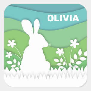 Pegatina Cuadrada conejito personalizado de Pascua en la naturaleza