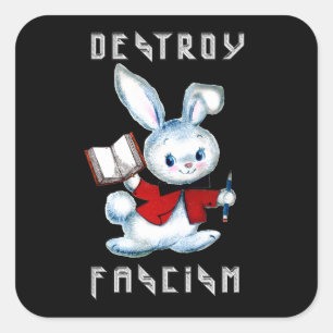 Pegatina Cuadrada Conejito Retro Adorable - Destruir el Fascismo