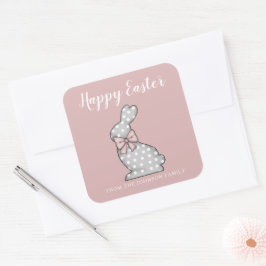 Pegatina Cuadrada Conejito Rosa Lindo Feliz Pascua