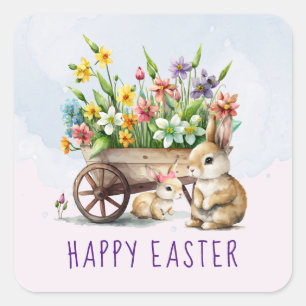 Pegatina Cuadrada Conejitos Personalizados de Pascua