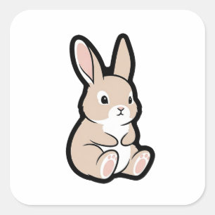 Pegatina Cuadrada Conejo Acogedor – Ilustración de Animal Suave Neut