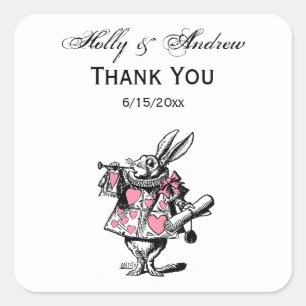 Pegatina Cuadrada Conejo Blanco Trompetista Alice Adv Wonderland Ros