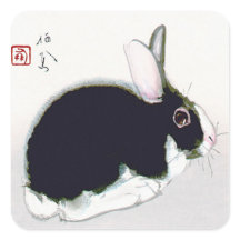 Conejo blanco y negro vintage, arte japonés