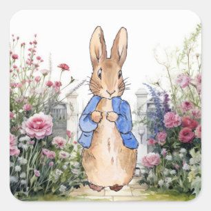 Pegatina Cuadrada Conejo clásico Bunny chaqueta azul