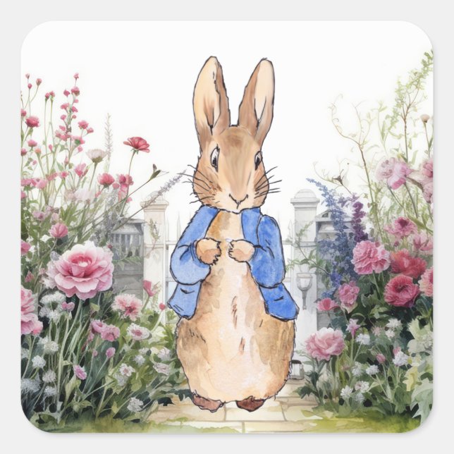 Pegatina Cuadrada Conejo clásico Bunny chaqueta azul (Anverso)