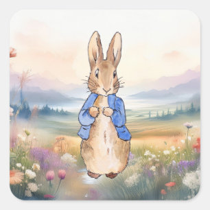 Pegatina Cuadrada Conejo clásico Bunny chaqueta azul