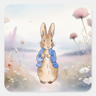 Pegatina Cuadrada Conejo clásico Bunny chaqueta azul