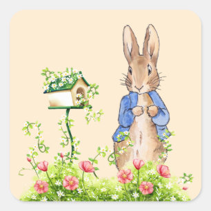 Pegatina Cuadrada Conejo clásico Bunny chaqueta azul