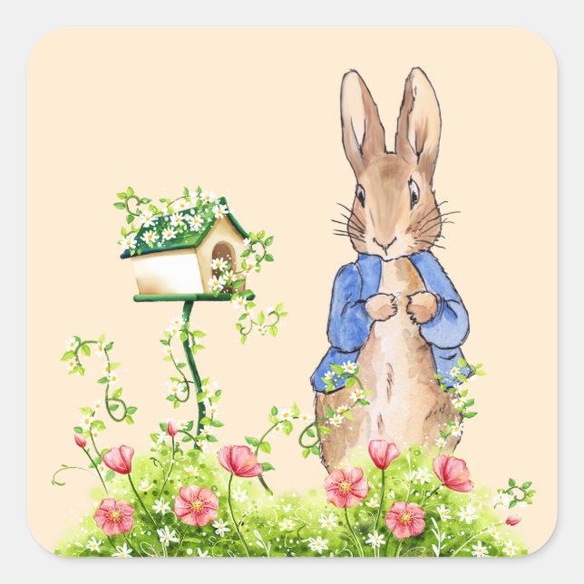 Pegatina Cuadrada Conejo clásico Bunny chaqueta azul (Anverso)