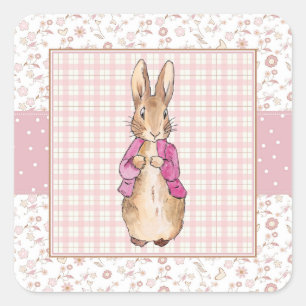 Pegatina Cuadrada Conejo clásico Bunny con chaqueta rosa