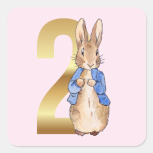 Pegatina Cuadrada Conejo Clásico de Cumpleaños Dos
