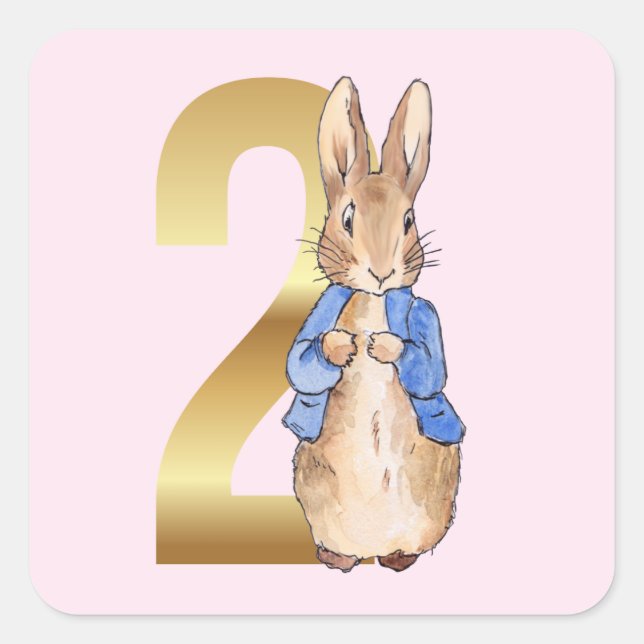 Pegatina Cuadrada Conejo Clásico de Cumpleaños Dos (Anverso)