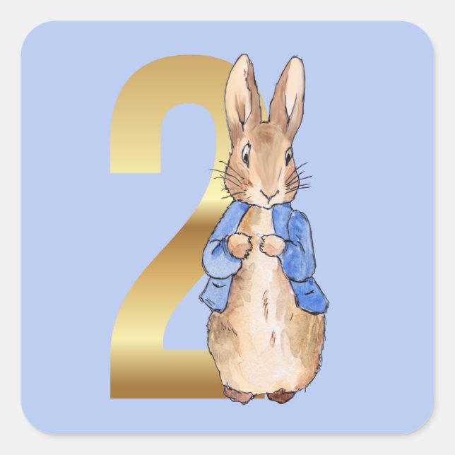 Pegatina Cuadrada Conejo Clásico de Cumpleaños Dos (Anverso)