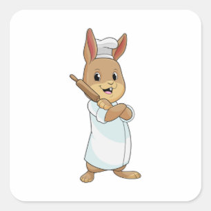 Pegatina Cuadrada Conejo como Baker con rodillo