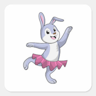 Pegatina Cuadrada Conejo como Ballerina en Ballet