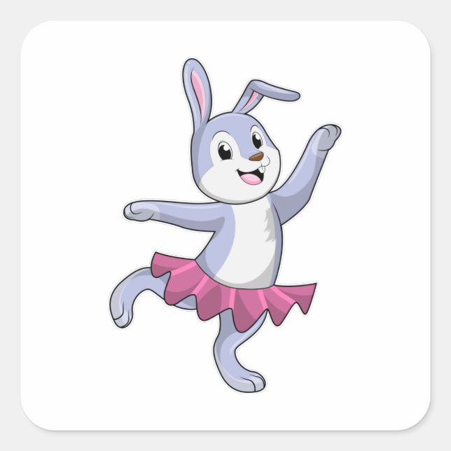 Pegatina Cuadrada Conejo como Ballerina en Ballet (Anverso)