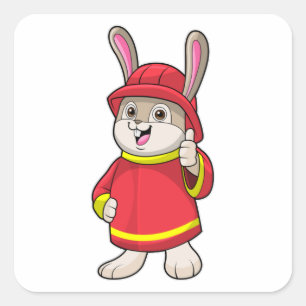 Pegatina Cuadrada Conejo como bombero con casco
