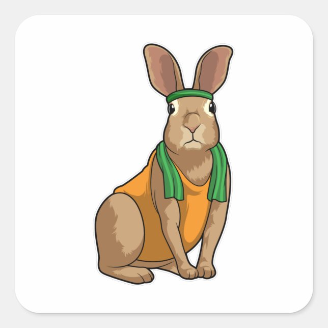 Pegatina Cuadrada Conejo como corredora con toalla (Anverso)