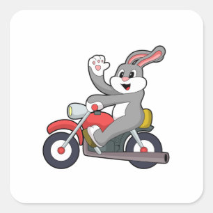 Pegatina Cuadrada Conejo como motociclista con motocicleta.PNG