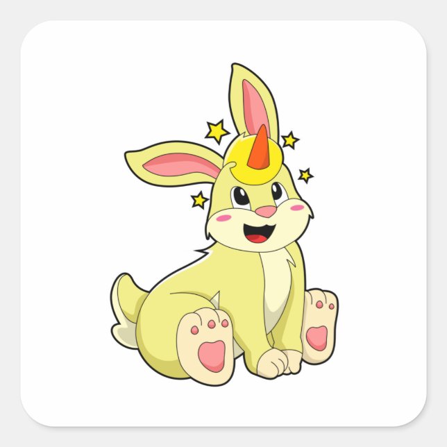Pegatina Cuadrada Conejo como unicornio (Anverso)