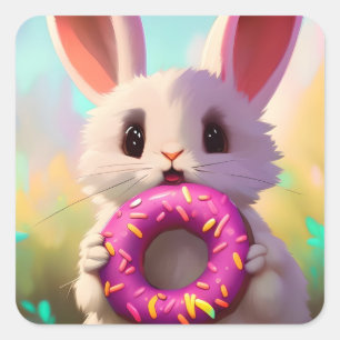 Pegatina Cuadrada Conejo con anillos