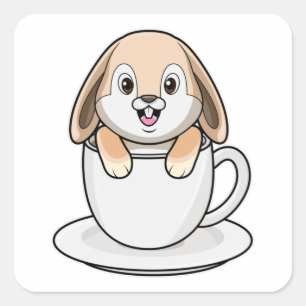 Pegatina Cuadrada Conejo con Copa de Café