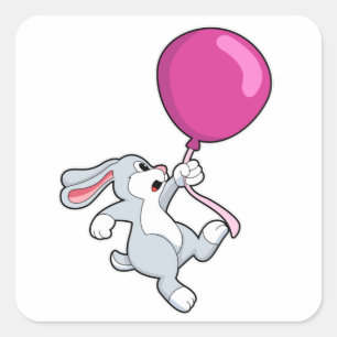 Pegatina Cuadrada Conejo con globo