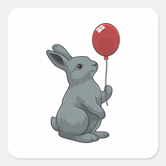Pegatina Cuadrada Conejo con globo (Anverso)