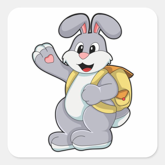 Pegatina Cuadrada Conejo con mochila (Anverso)