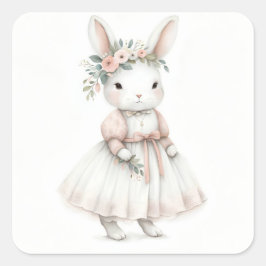 Pegatina Cuadrada Conejo con vestido