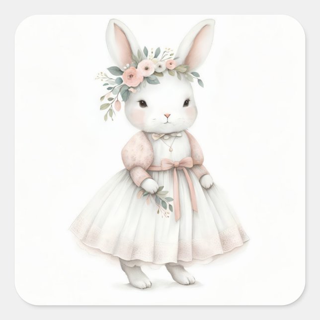 Pegatina Cuadrada Conejo con vestido (Anverso)