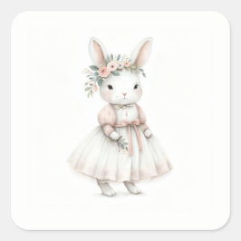 Pegatina Cuadrada Conejo con vestido