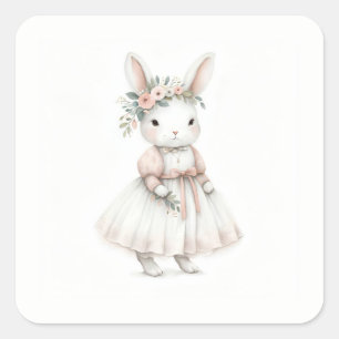 Pegatina Cuadrada Conejo con vestido