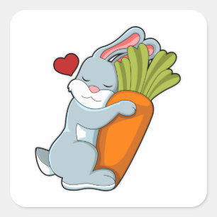 Pegatina Cuadrada Conejo con zanahoria y corazón