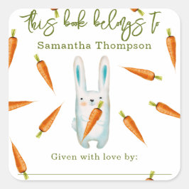 Pegatina Cuadrada Conejo con zanahorias - este libro pertenece a