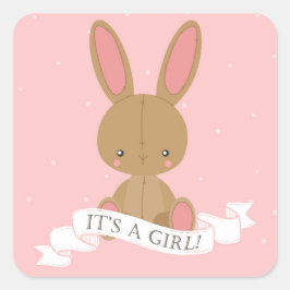 Pegatina Cuadrada Conejo conejo conejito relleno ¡Es un Chica! Baby 